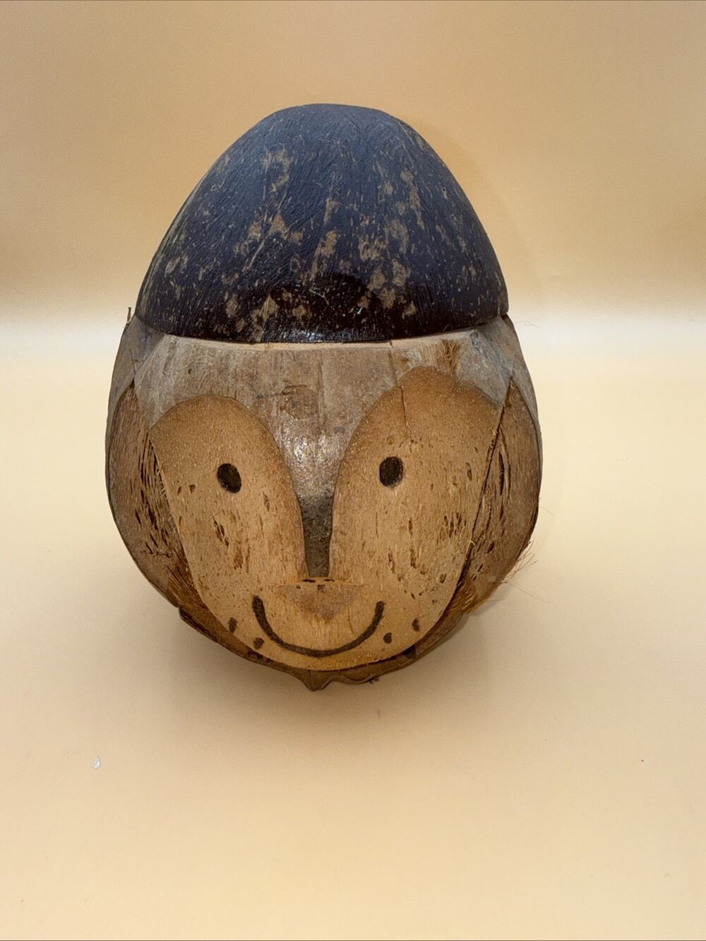 Vintage Hand Carved Coconut Monkey Bank Tiki Souvenir Have Fun Man Cave